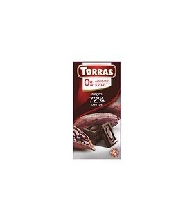 CHOCOLATE NEGRO 72% CACAO SIN AZUCAR  75 g Vegano